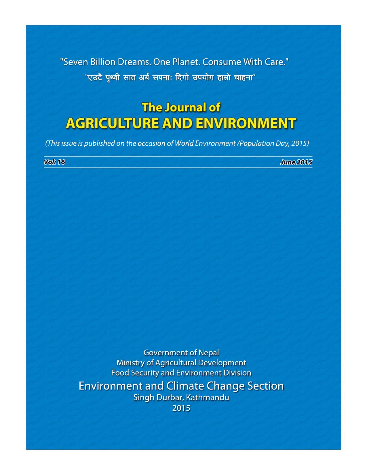 The Journal of Agriculture And Environment